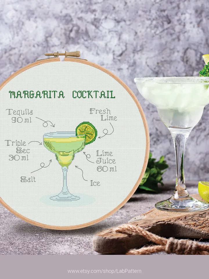 Margarita Cocktail Cross stitch pattern | Embroidery Pattern | Instant Download | Embroidery Designs