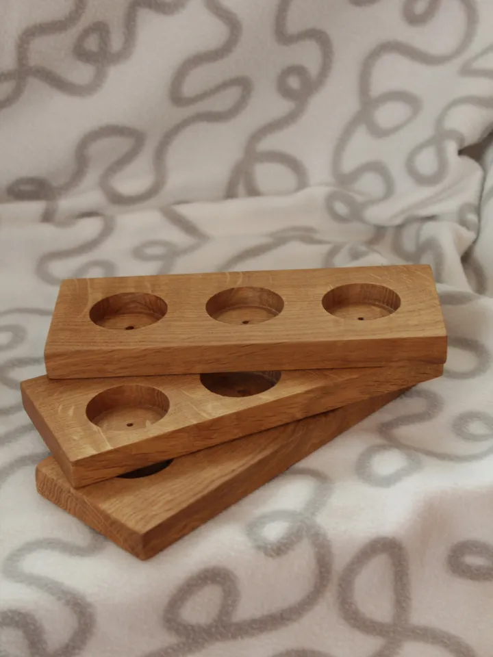 Set of 3 Tea Light Candle Holder Unique Home Handmade Decor Solid Oak Сandlestick Personalized Unique Gift Birthday Party Decor Kitchen Tabl