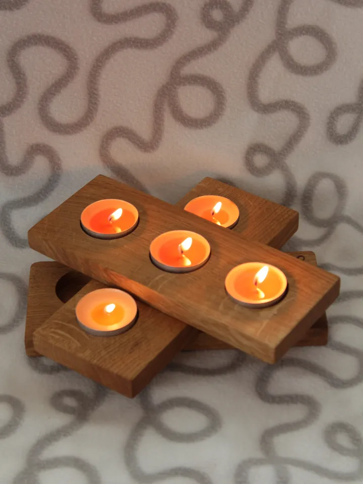 Set of 3 Tea Light Candle Holder Unique Home Handmade Decor Solid Oak Сandlestick Personalized Unique Gift Birthday Party Decor Kitchen Tabl