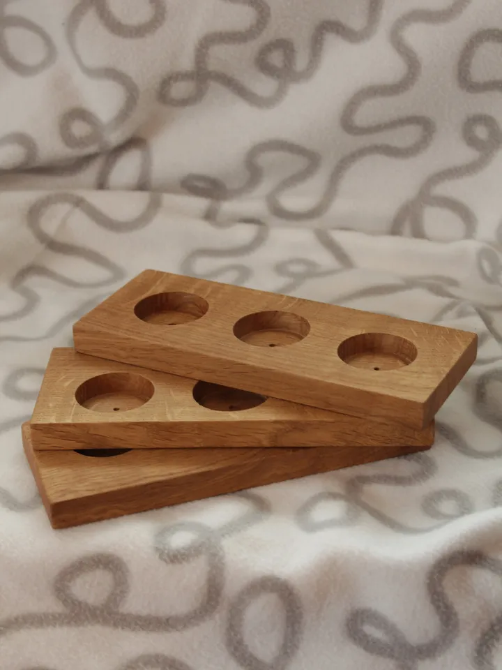 Set of 3 Tea Light Candle Holder Unique Home Handmade Decor Solid Oak Сandlestick Personalized Unique Gift Birthday Party Decor Kitchen Tabl