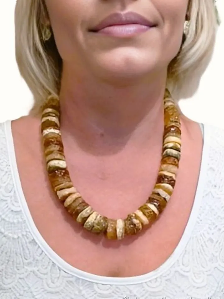 Natural Amber Statement Large Stone Beads Necklace jewelry for Women Raw Baltic Amber Healing jewelry Big Boho necklace for thyroid health and treatment