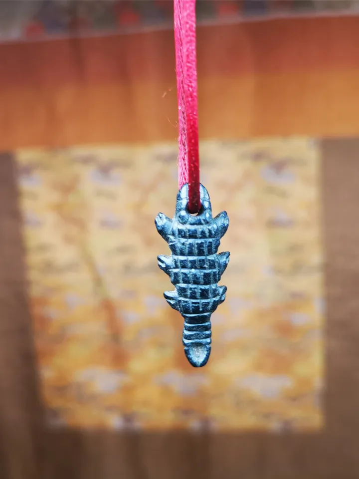 Gandhanra Handmade Tibetan Amulet,Obsidian Carved Scorpion Guru of Padmasambhava Pendant,1.3"