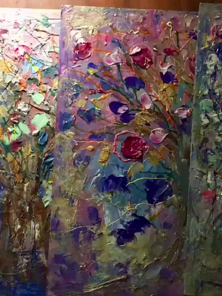 Apple trees Triptych,original mix media paintings,wall art decoration,modern tree painting,oil painting,home decoration