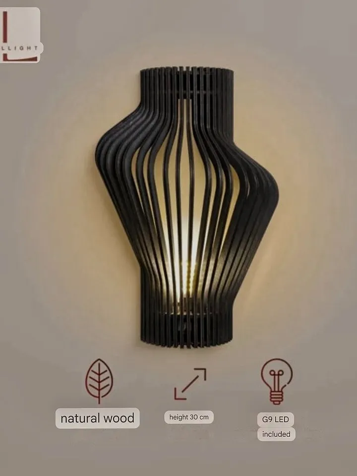 Wooden LED wall lamp Black made of natural, environmentally friendly wood — birch