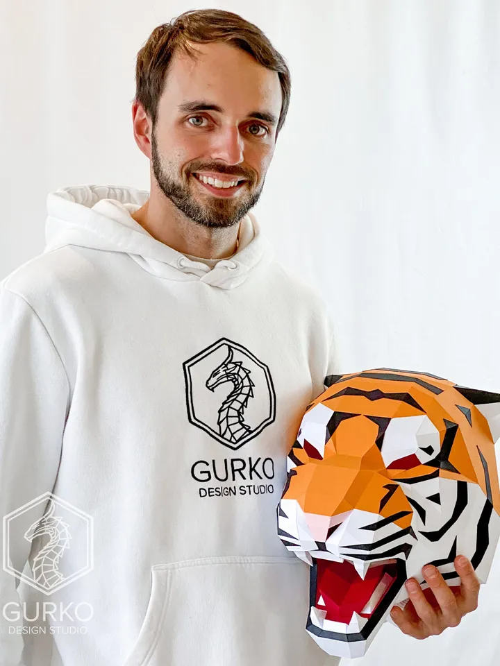 Angry Tiger Mask Papercraft, Cat, Digital Template, PDF Download, Gurko, 3D Low Poly Animal Mask, DIY Origami, Pepakura, Paper Mask, Costume