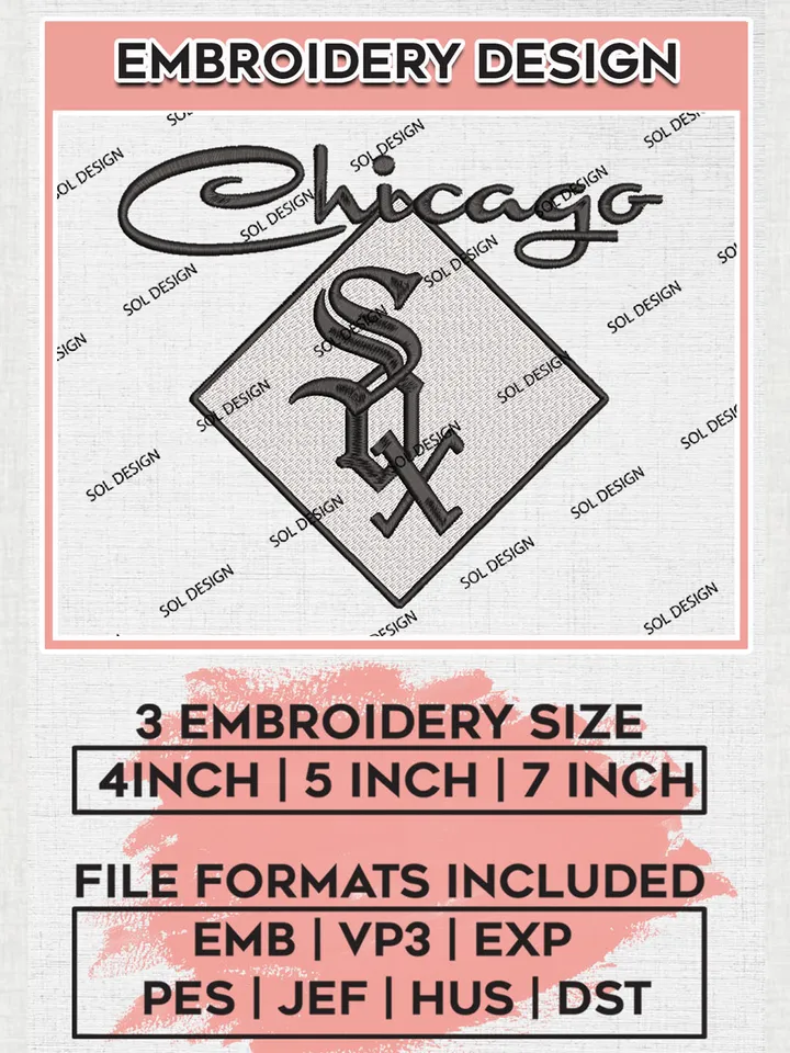 Chicago White Sox Logo Embroidery Designs, MLB Chicago White Sox Embroidery Design, MLB Embroidery Design Files, MLB Logo, 3 sizes, Machine embroidery Files, Digital Download