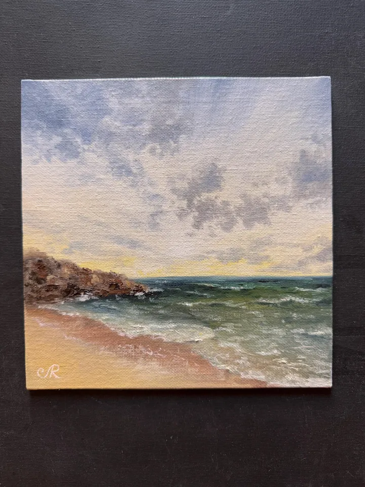 Seascape Original Art Sunset Oil Painting Coast Wall Art Sunrise Painting
