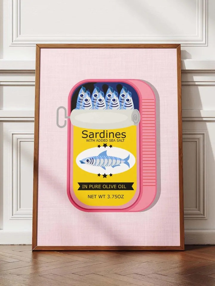Sardines Print Sardine Tin Vintage Poster Retro Sardine Wall Art Fish Print Eclectic Wall Art Colorful Kitchen Art Maximalist Poster Digital
