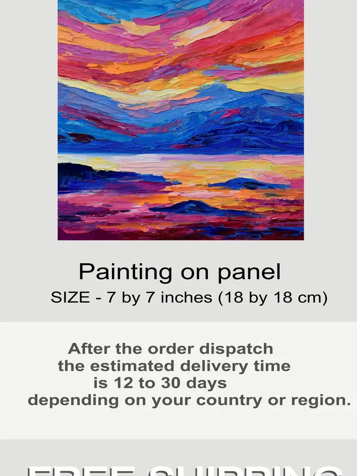 Hawaii Painting Coastal Original art 7 by 7 inches Seascape painting Colorful Sunset art