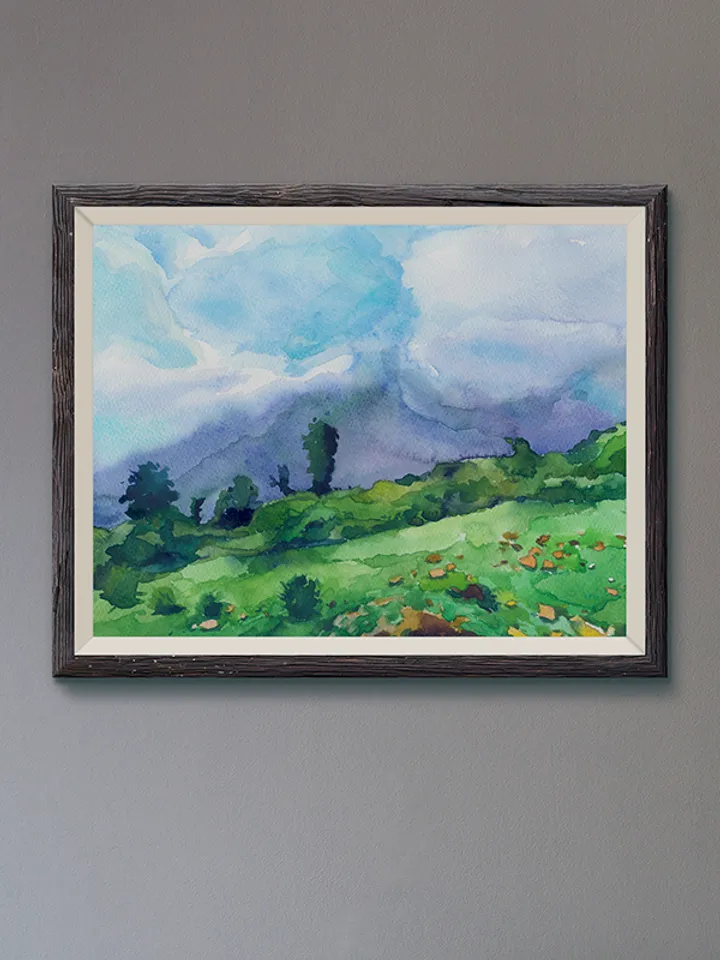High in the mountains Watercolor painting for printing Digital file Landscape Poster