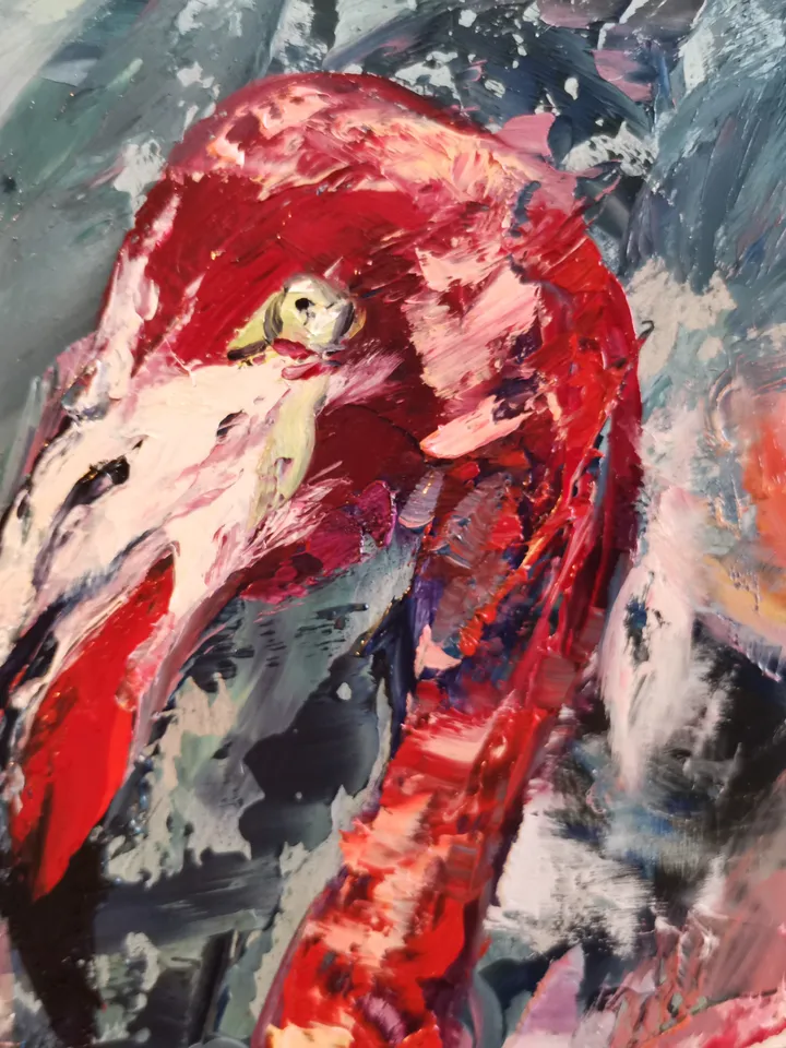 Flamingo Pink Birds Abstract Love Art Original Oil Painting Artist Svinar Oksana