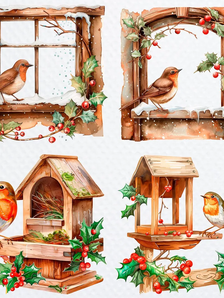 21 Christmas Robin PNG Bundle, Printable Watercolor clipart for sublimation, Digital download, High Resolution, Paper craft, junk journals