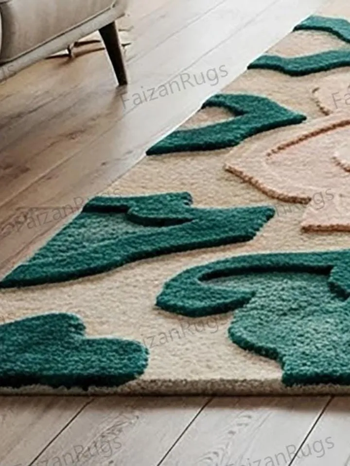 Buy Floral Area Rug, Handmade Wool Rug, Pink And Green Flower Rug,for Living, Dining, Bedroom, Hallway, Custom Rug, 6x9,8x10,10x14,12x15,3x5