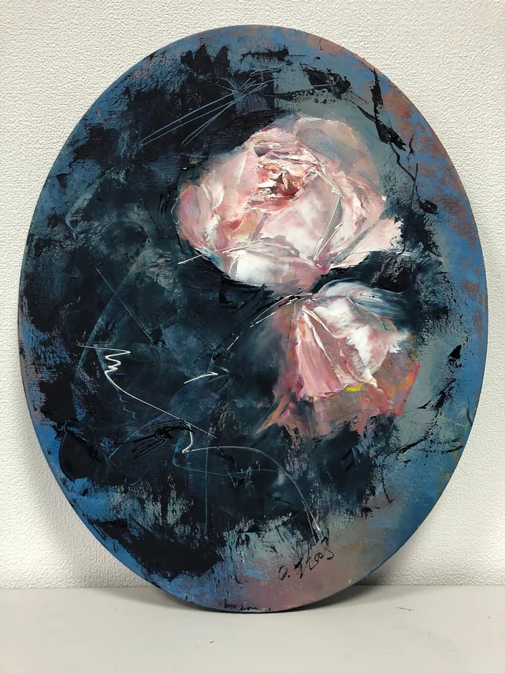 oil Painting on Canvas with delicate flowers on a dark background