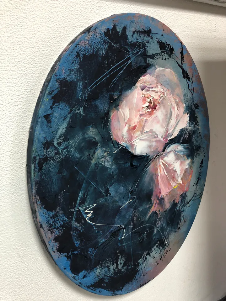 oil Painting on Canvas with delicate flowers on a dark background