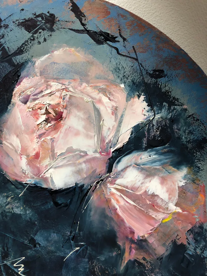 oil Painting on Canvas with delicate flowers on a dark background