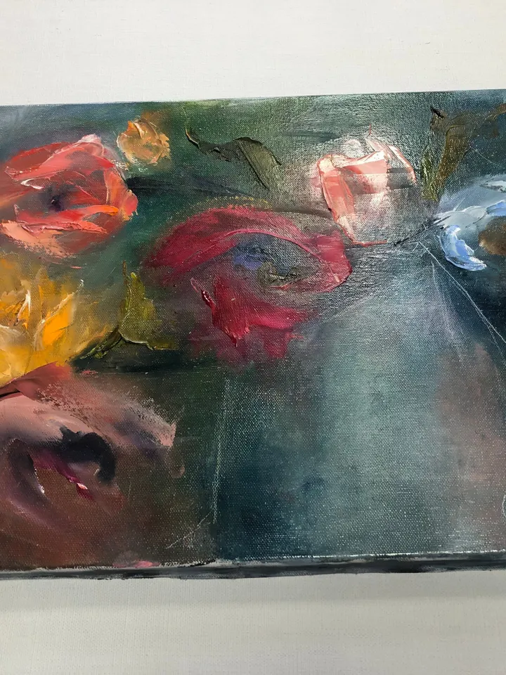 Tulips in vase, Cute flowers, oil Painting on Canvas, Floral art unusual Gift, bouquet Roses, Room Wall Decor, Gift for Women