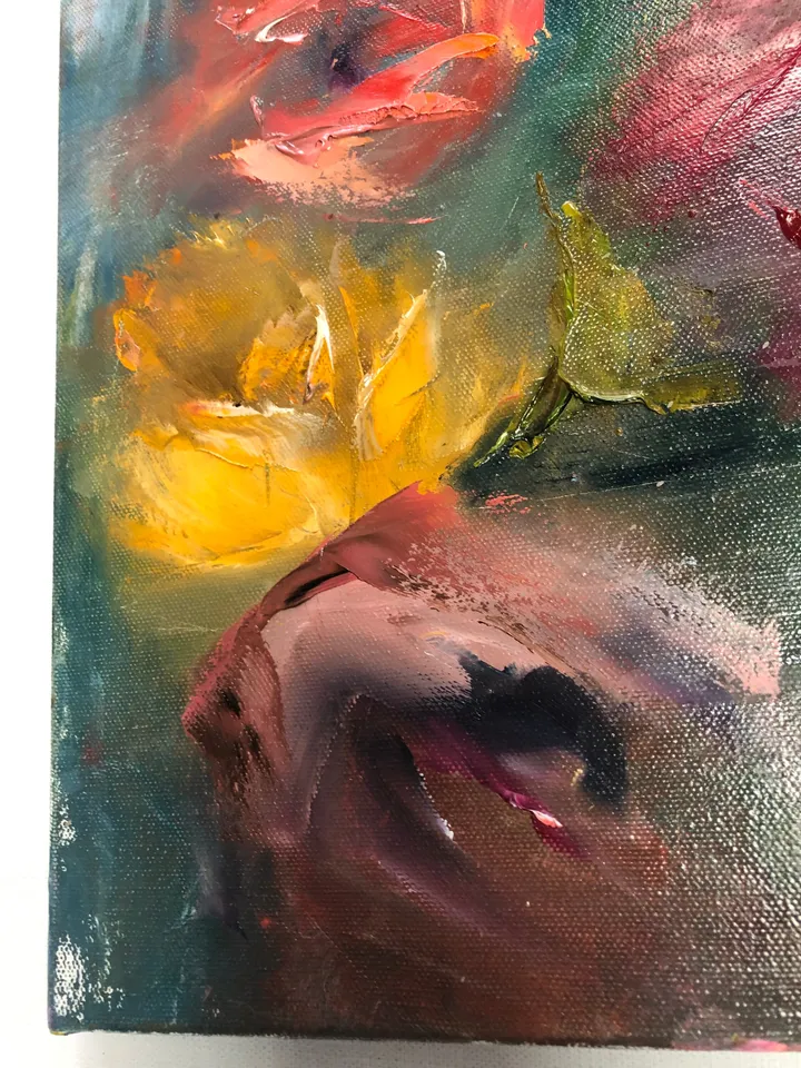 Tulips in vase, Cute flowers, oil Painting on Canvas, Floral art unusual Gift, bouquet Roses, Room Wall Decor, Gift for Women