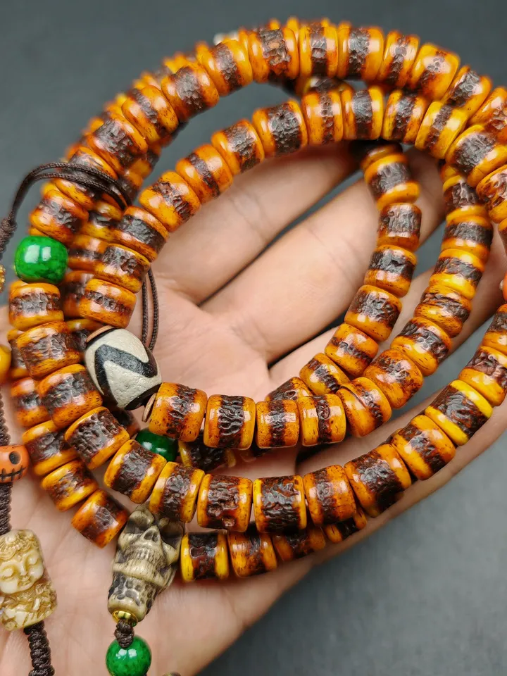 Gandhanra Old Tibetan Rosary, 10mm Yak Bone Kapala Mala,Traditional 108 Prayer Beads for Meditation and Prayer,20 Inches Length