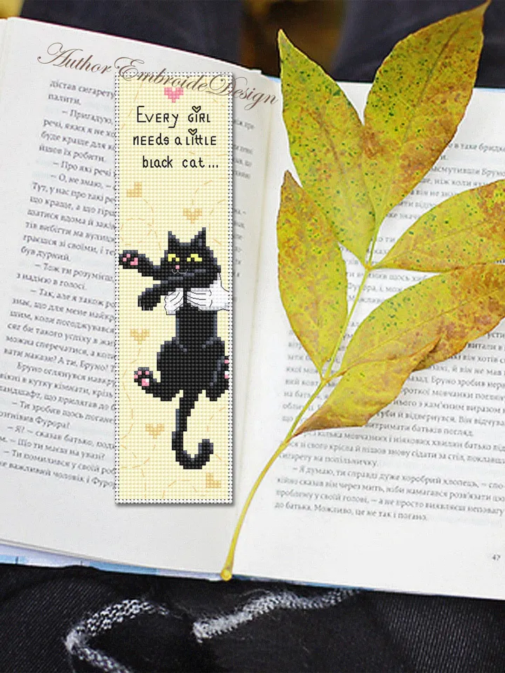 Cat bookmark cross stitch pattern download PDF Black cat cross stitch chart, Funny bookmark digital pattern PDF, Cat mom embroidery #B319