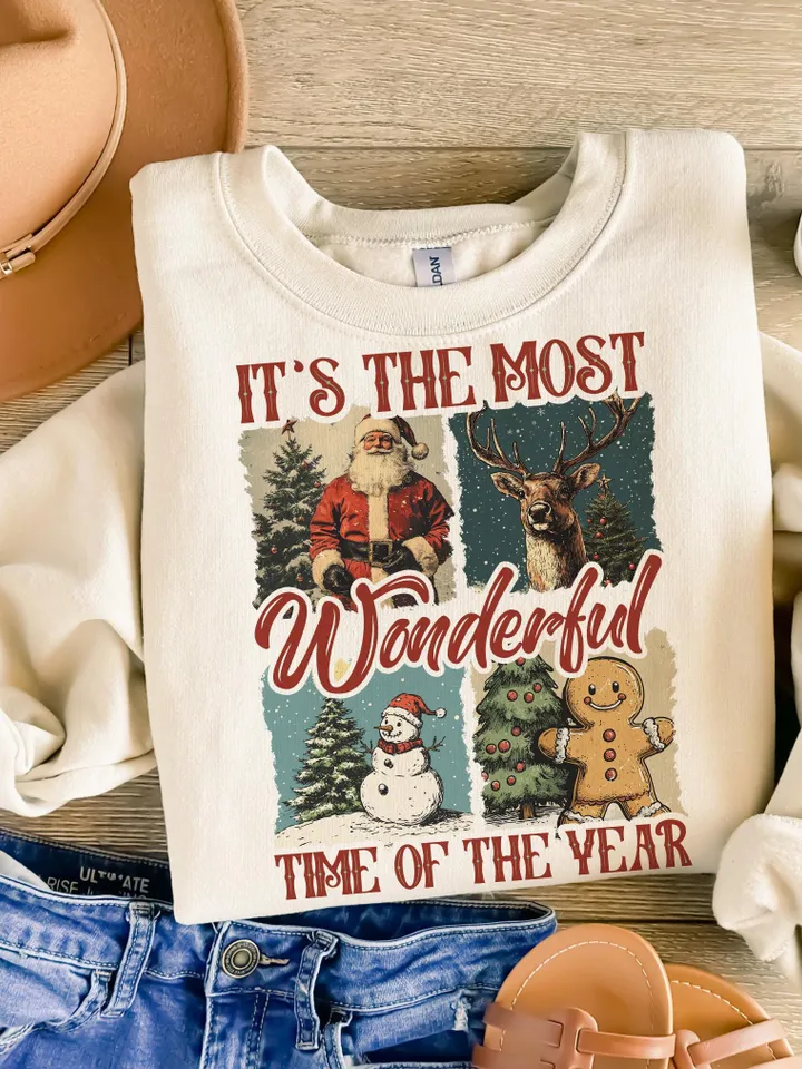 It's the most wonderful time of the year png, Santa Claus png, Vintage Christmas png, Christmas Coquette bow png, Reindeer snowman png