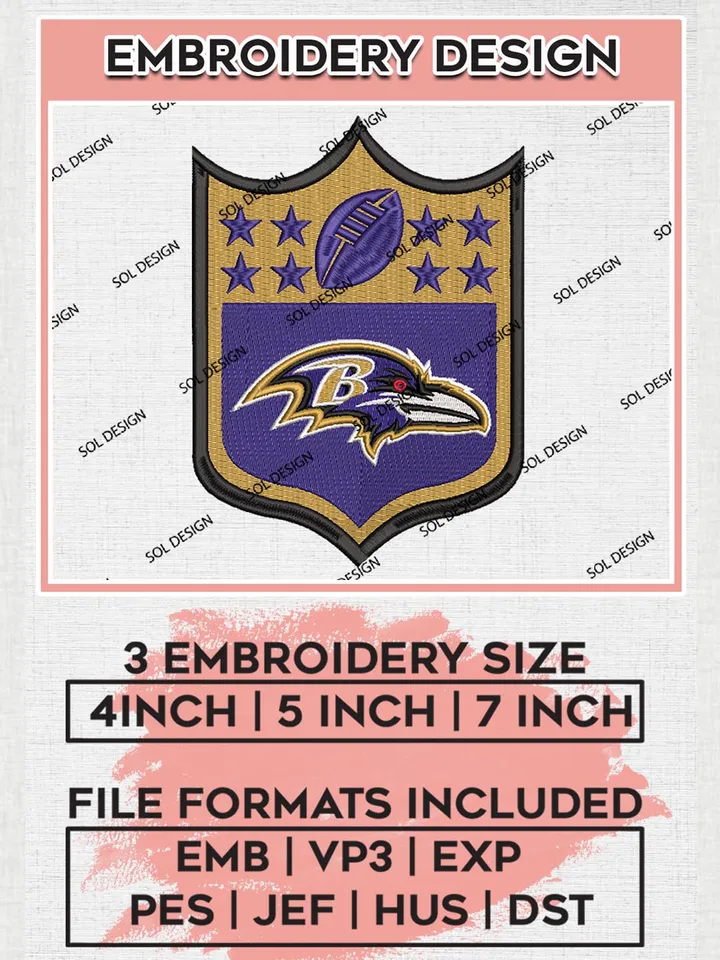 Baltimore Ravens Embroidery Design Files, NFL Ravens, NFL Embroidery Designs, NFL Baltimore Ravens Machine Embroidery Design, Digital Download