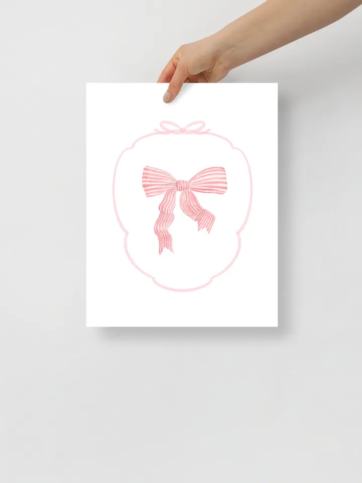 Pink Bow Watercolor Painting ,Set Of 4, Wall Art Prints