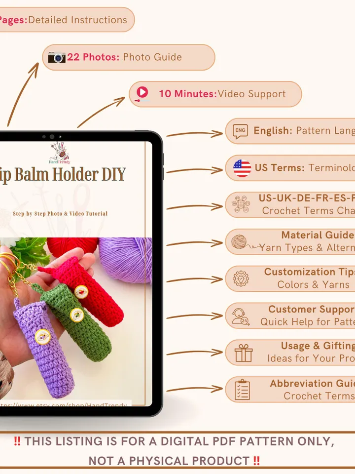 Lip Balm Holder DIY, Crochet Lipstick Case for Makeup Lovers, Stylish Crochet Makeup Keychain Case, Friendly Pattern for Handmade Gifts
