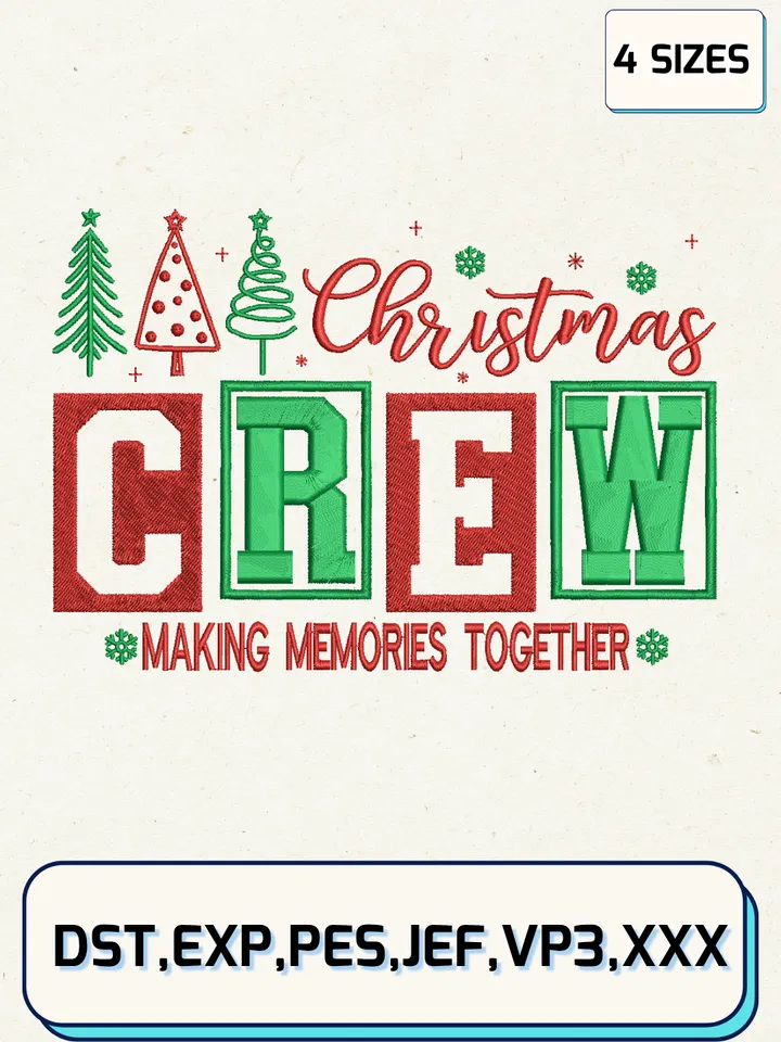 Christmas Crew Embroidery Design Files,Christmas Embroidery Designs,Machine Embroidery Files,4 Sizes