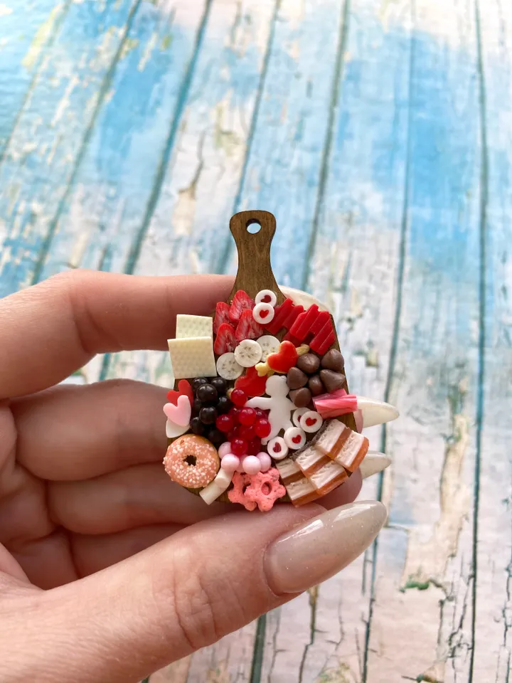 Miniature Valentine Charcuterie Board with Polymer clay Souvenir