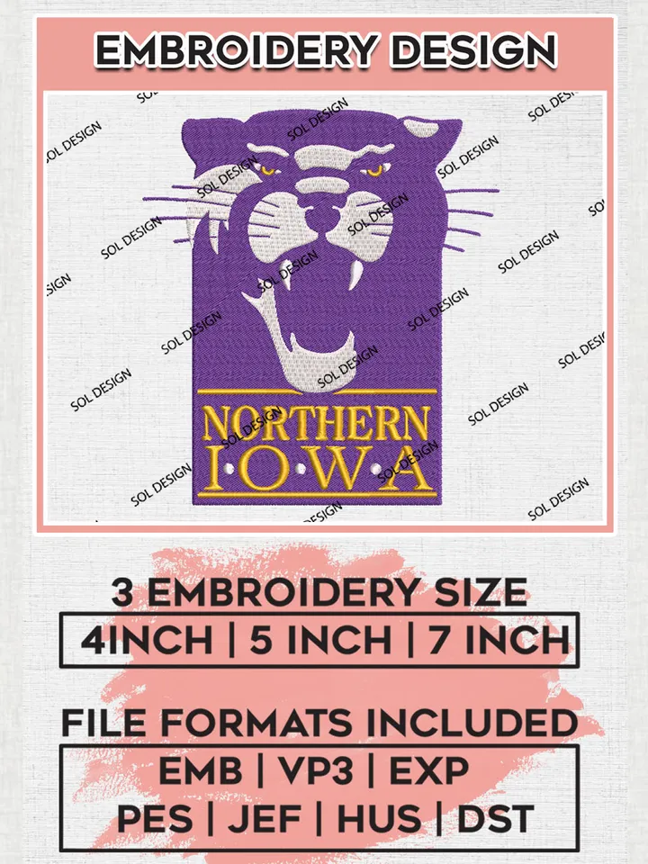 Northern Iowa NCAA Team Logo embroidery designs, NCAA Northern Iowa Panthers Logo Machine embroidery files, NCAA Team Logo embroidery designs, NCAA Game Day Machine embroidery designs, Digital Download