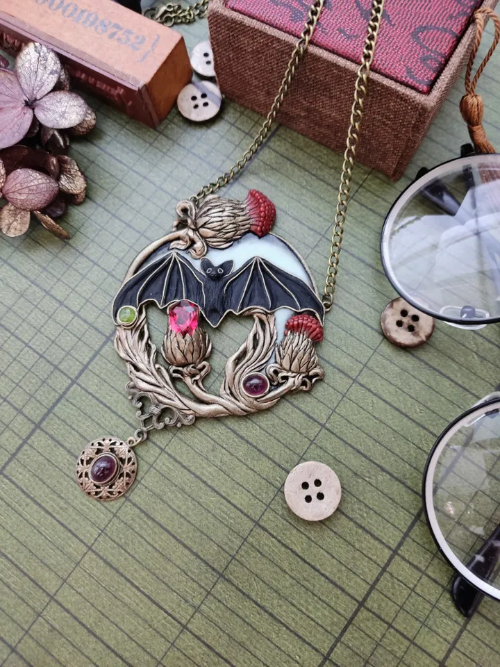 Thistle necklace, Scottish Thistle, Victorian Thistle Jewelry, Thistle Jewelry, Bat