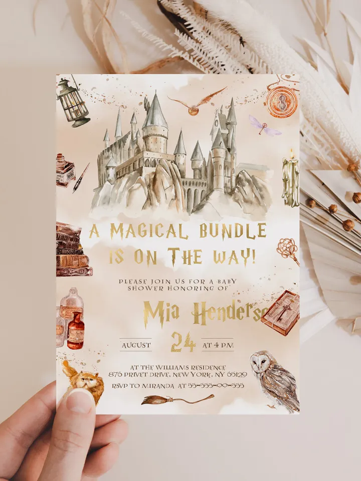 DIY Wizarding World Baby Shower Set; Magic School Baby Shower Template; School of Wizard Baby Shower invitation template; wp66