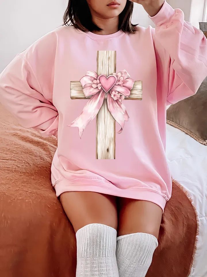 Valentine Cross PNG, Coquette Valentine Cross Bow png, He loved Us png, Christian Coquette Cross png, Bible Verse png, Vday Coquette png
