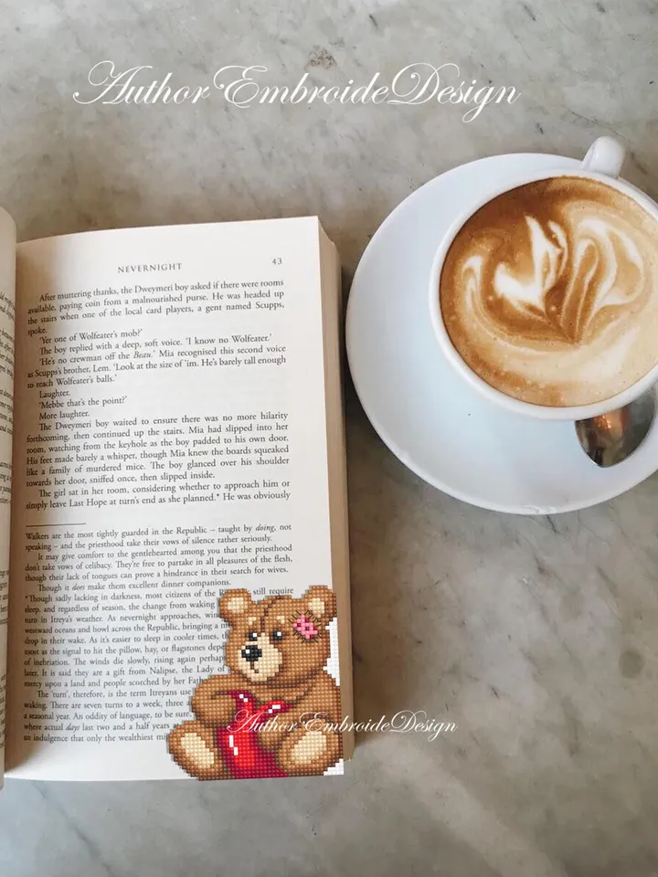 Valentines bear Corner bookmark cross stitch pattern PDF download Bear cross stitch chart Bookmark pattern digital PDF Book lover gift #B395