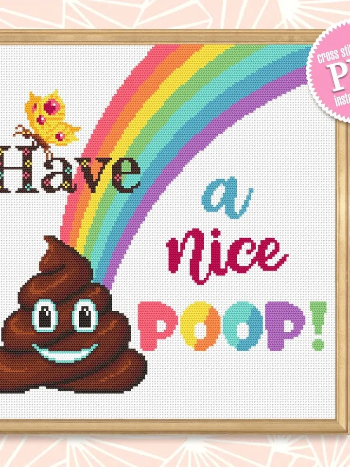 Poop emoji cross stitch pattern PDF download Have a nice poop cross stitch quote, Rainbow pattern digital PDF, Funny cross stitch chart #Q4