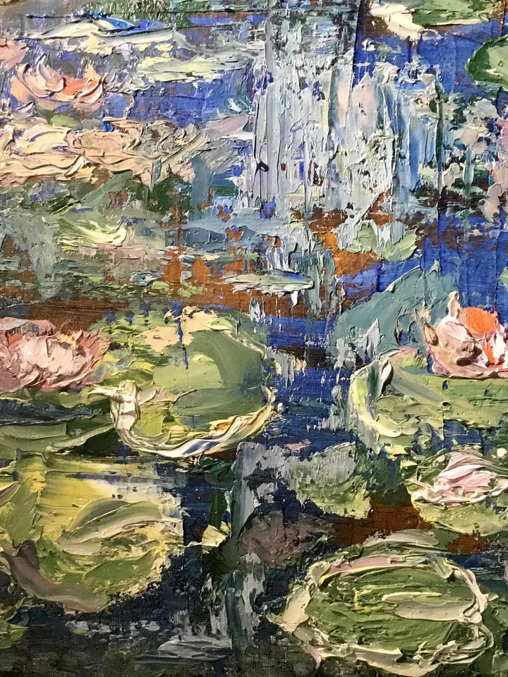 Waterlillies original oil painting on stretched canvas,textured impasto painting,pond of waterlilles,impressionistic,wall hanging,gift.