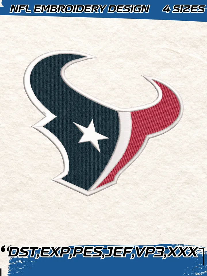 Houston Texans Embroidery Design,NFL Logo Embroidery Design,Machine Embroidery Design File,4 Sizes, Digital Download