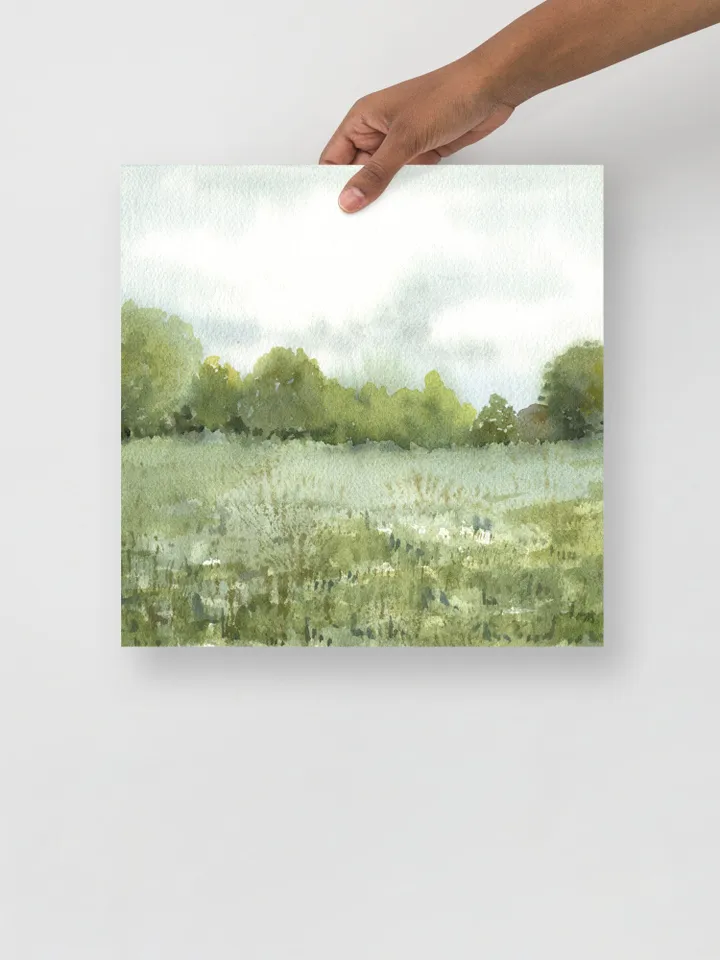 Neutral Landscape Watercolor Painting, Vintage Field Print, Country Landscape, Farmhouse Landscape, Home Decor Gift, Impressionist Art Print