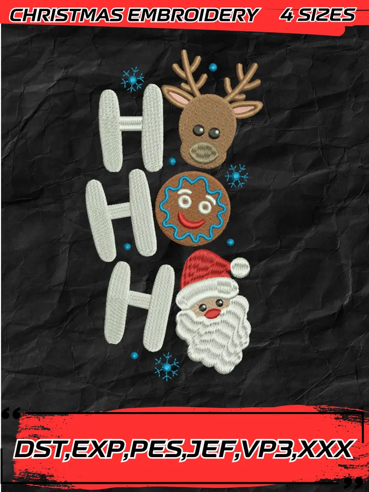 Christmas Ho Ho Ho Embroidery Design,Christmas Embroidery Design,4 Sizes, Digital Download