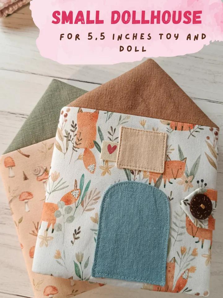 Dollhouse Sewing Pattern & Tutorial - DIY Soft Textile Small Dollhouse for 5 inch doll, Portable Small Dollhouse for Baby and Toddler