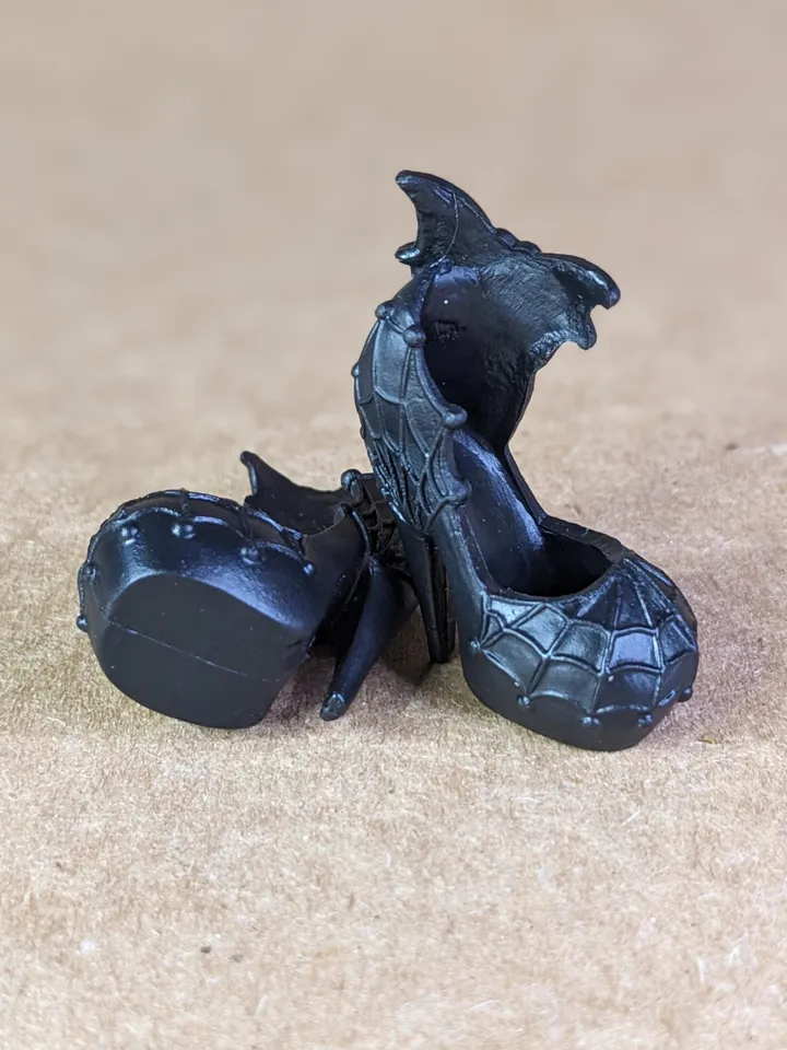 Black Halloween sandals with heels for 10.5 inch female dolls (MH, EAH)