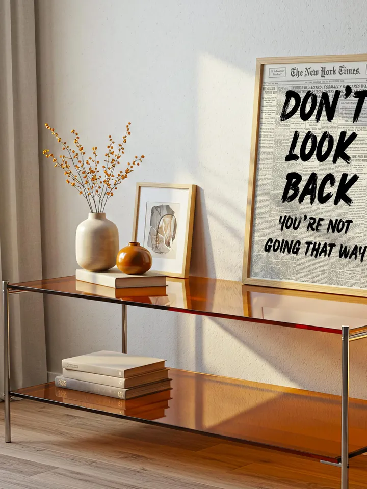 Motivational Quote Wall Art Don’t Look Back PrintVintage Newspaper Background Retro Inspirational Typography Decor