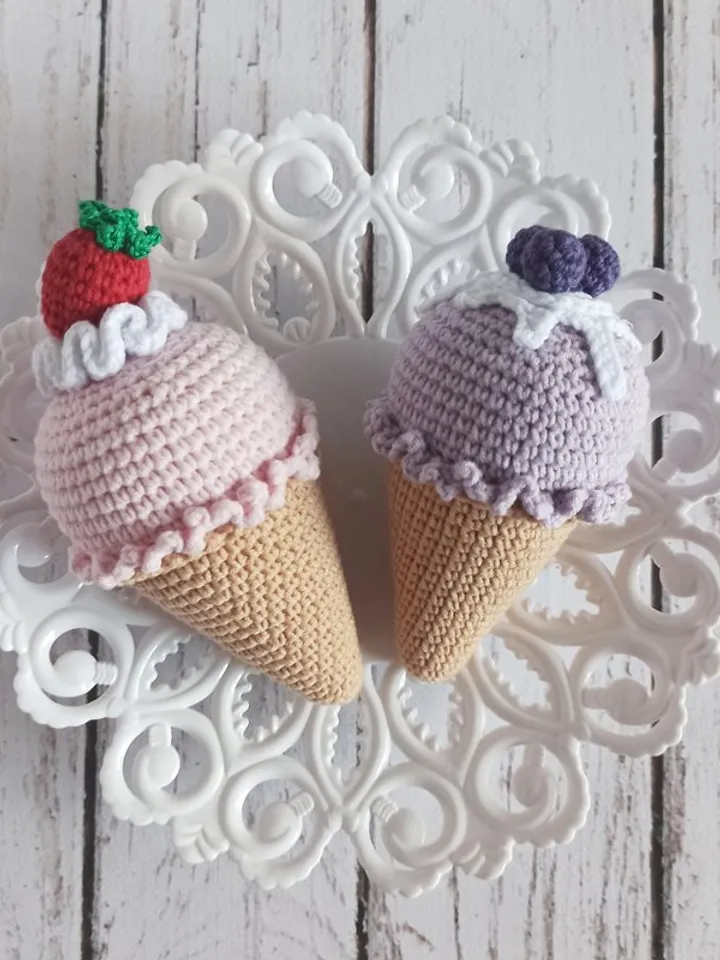 Crochet ice cream,pretend play,toy food ,Strawberry ice cream, children kitchen
