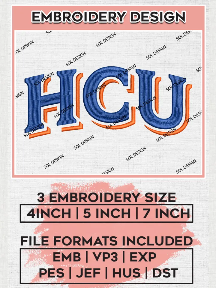 NCAA HCU Football Team Logo Embroidery Design Files, NCAA Houston Christian Huskies Machine Embroidery, NCAA Teams, 3 sizes, NCAA Machine embroidery designs, Digital Download