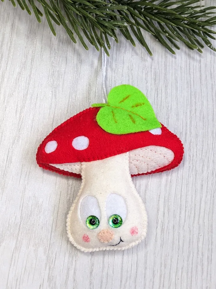 Christmas decoration Mushroom Amanita made of felt, Mushroom with a red cap