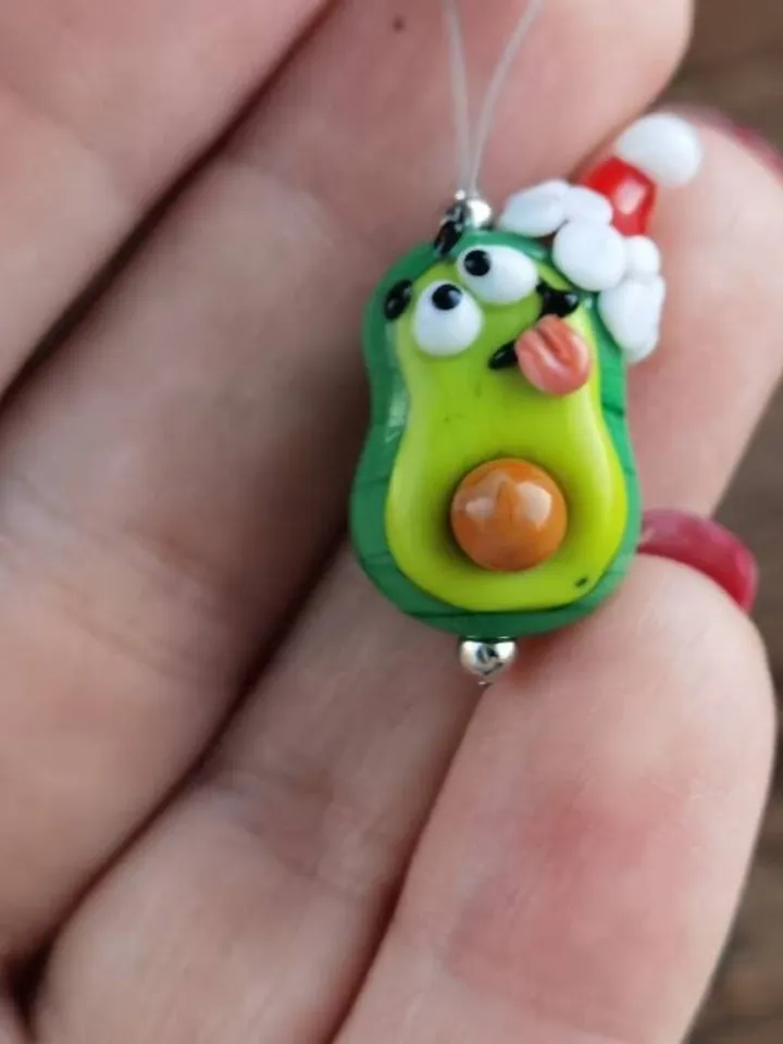 KAWAII AVOCADO ornament avocado figurine Miniature Avocado Glass Vegetable beads Miniature animals Decor Christmas tree ornament