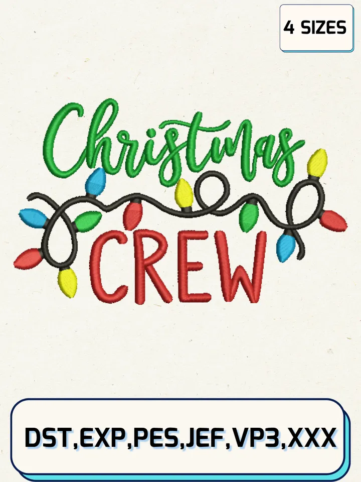 Christmas Crew Embroidery Designs,Christmas Embroidery Designs,Machine Embroidery Files,4 Sizes