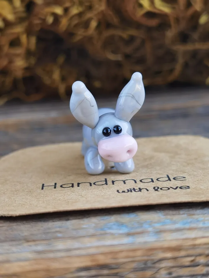 GLASS FIGURINES Donkey figurine Glass Donkey Miniature Donkey tiny Donkey Tiny glass animals Farm animals Terrarium figurines Nativity