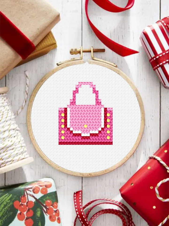 Small handbag cross stitch pattern download PDF, Mini cross stitch chart, Quick beginner stitch, Tiny hand embroidery PDF #O5